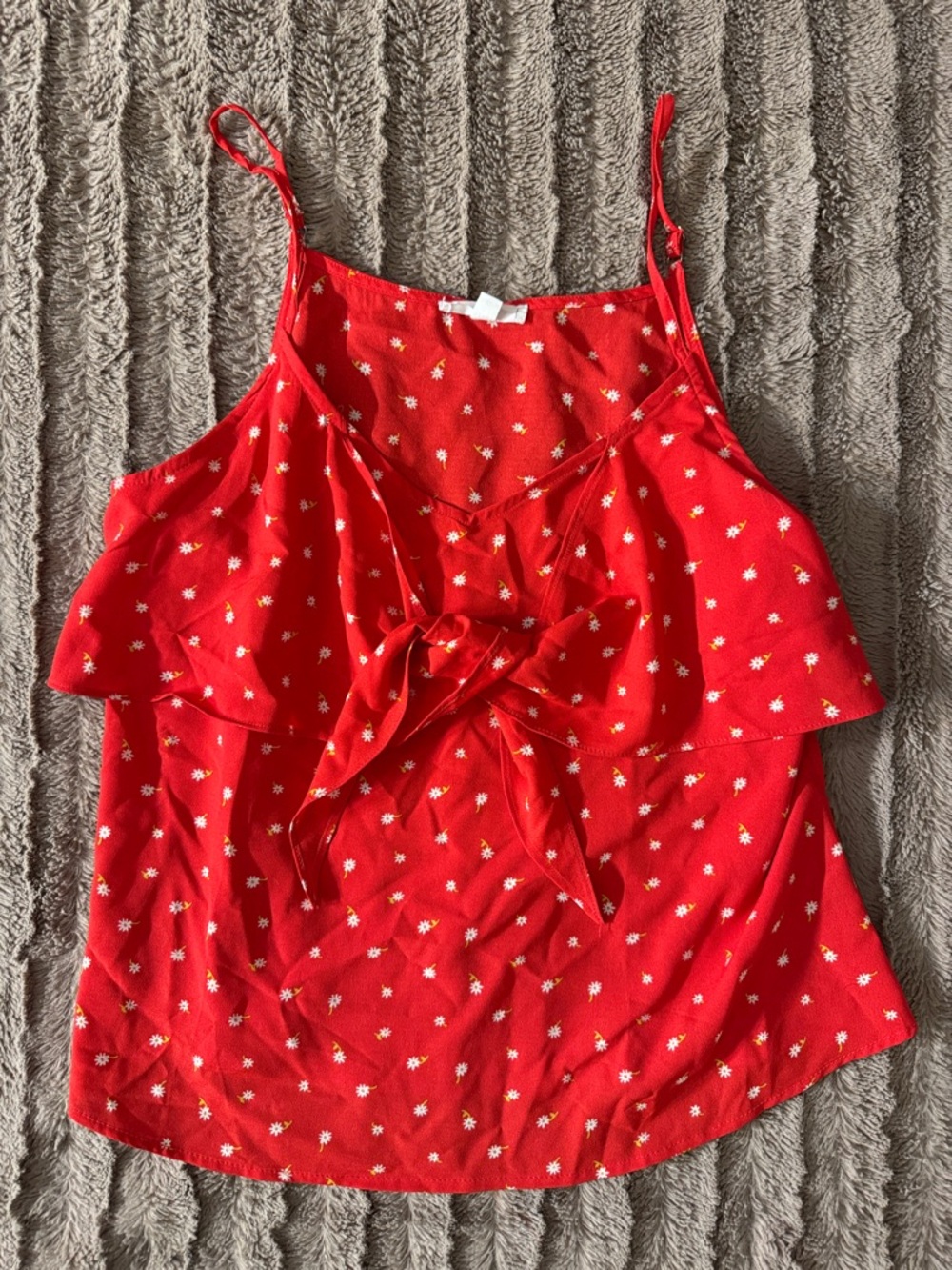 E&M Red Floral Tie-Front Spaghetti Strap Top